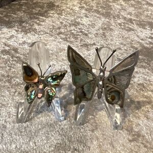 Vintage Set of 2 Sterling Silver and Abalone Butterfly Pins